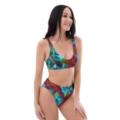 Recycled Polyester High-waisted Bikini in Red Flora