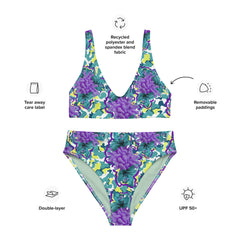Recycled Polyester high-waisted bikini set in Iris Camo print