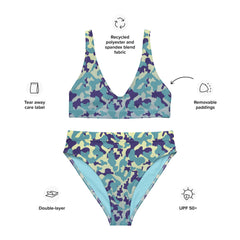 Teal Camo Recycled Polyester high-waisted bikini