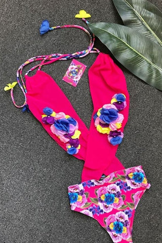 Recycled Polyester high-waisted bikini bottom in purple camo